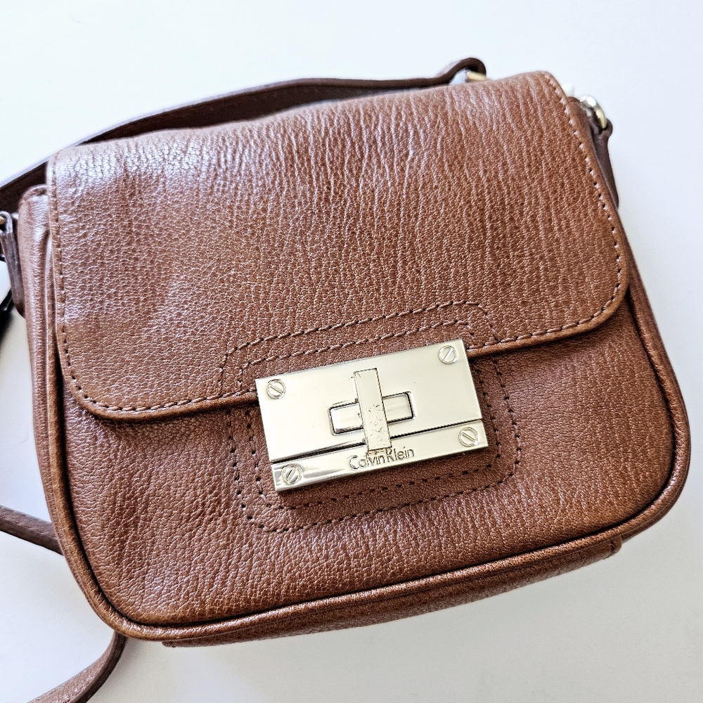 New Calvin Klein Mini Purse Luggage Leather